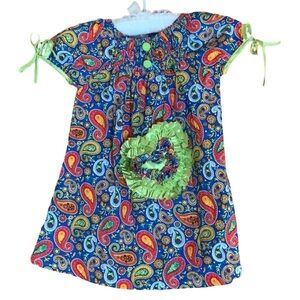 Lele Vintage paisley print & green ribbon dress Size 2T